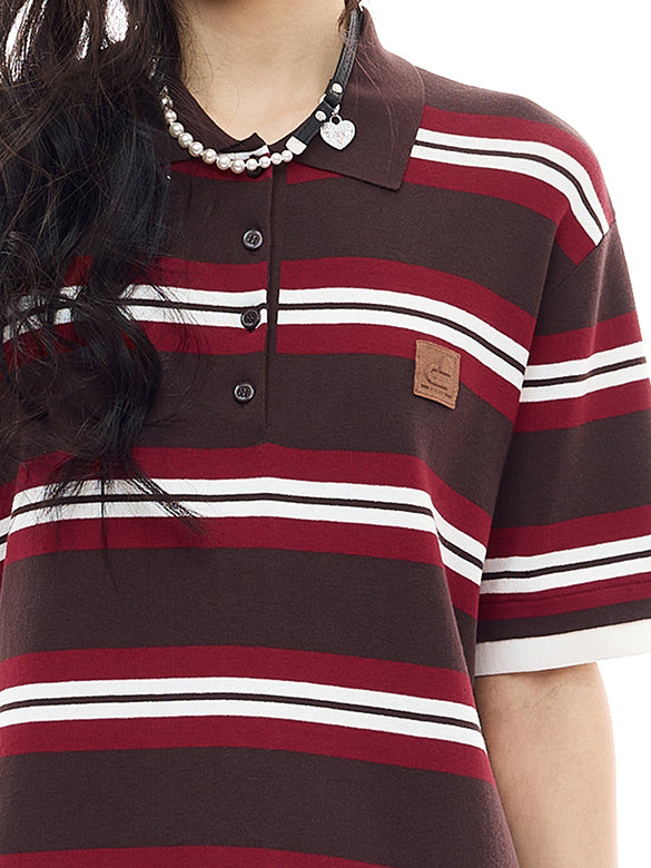 Retro-color Stripe Polo Knit Dress