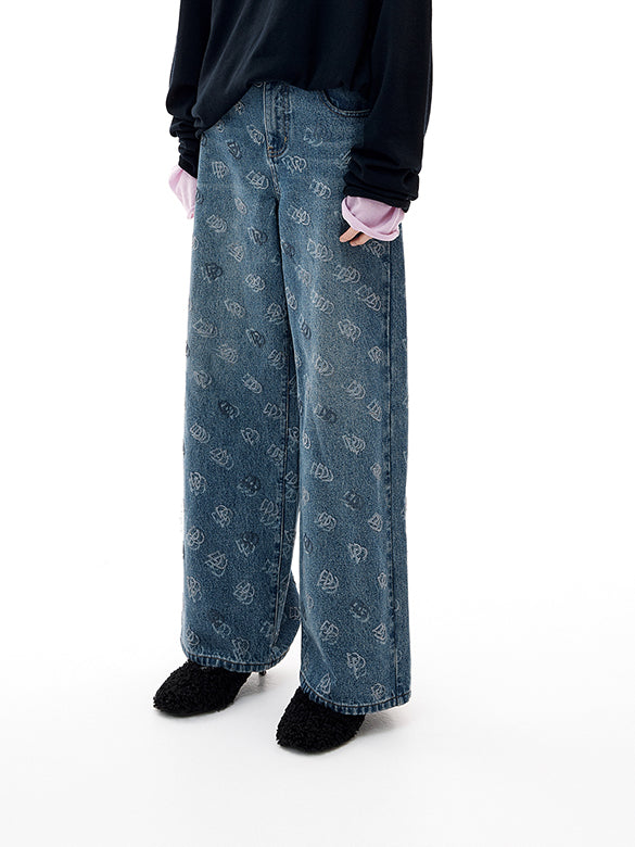 Monogram Design Denim Pants