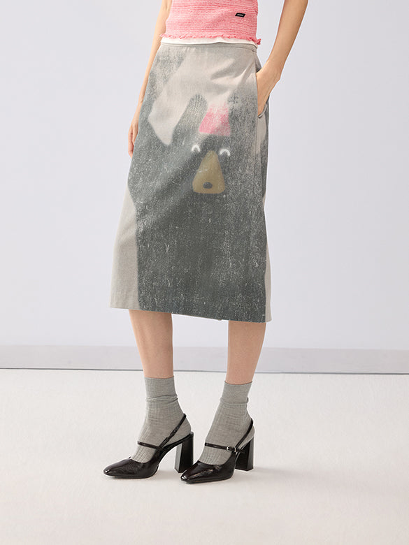 Euan Roberts Collaboration Printed Tight Denim Skirt
