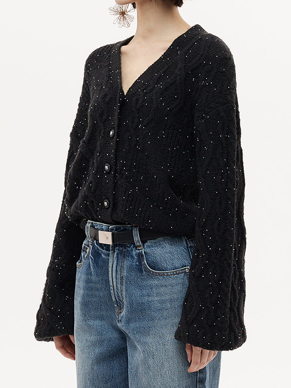 Loose Sleeves Beads Knit Cardigan