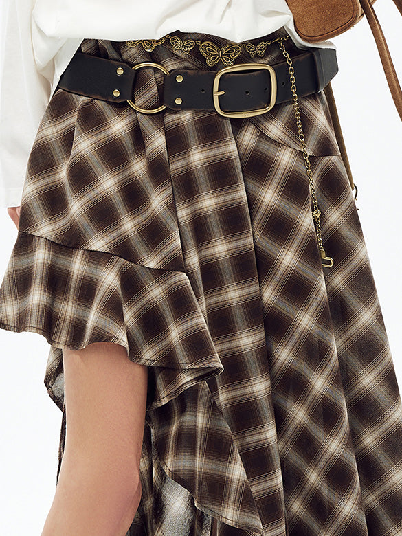 Plaid Asymmetry Skirt