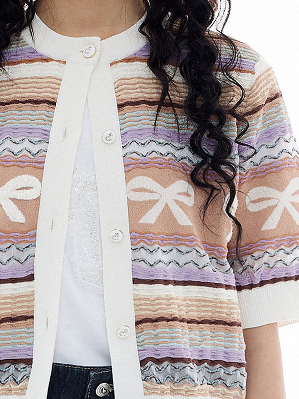 Retro Ribbon Stripe Knit Cardigan