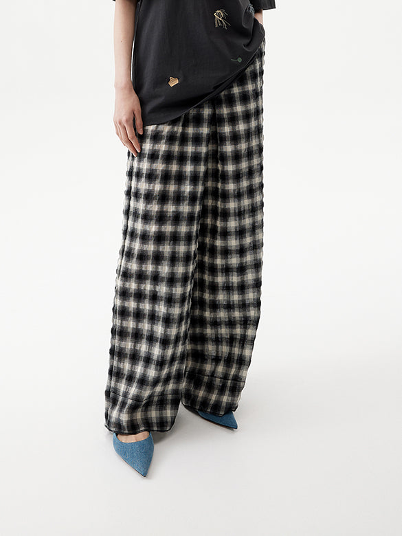 Plaid Wrinkle Easy Pants