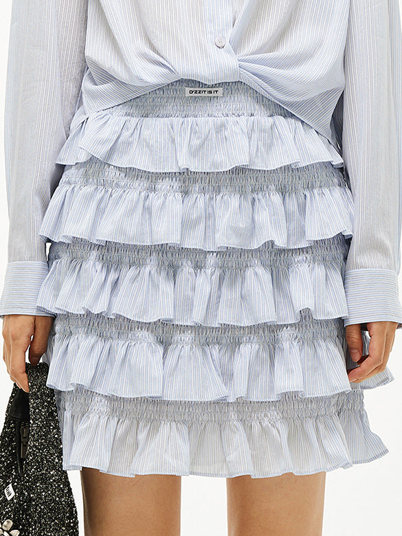 Pin-stripe Frill Tiered Skirt