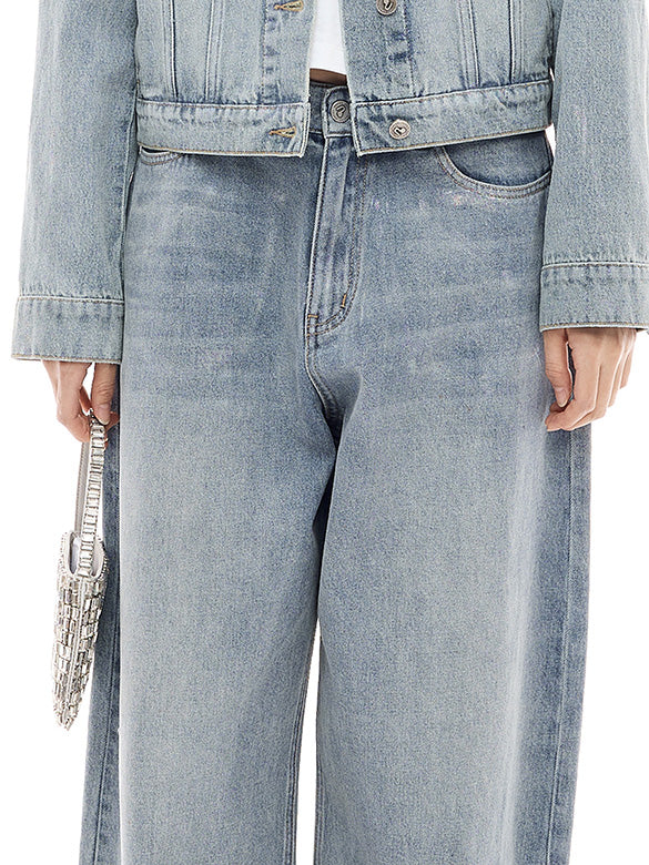 Foil Printed Denim Pants