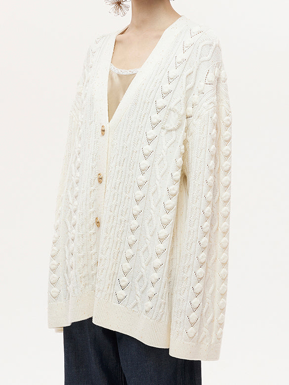 Beads Cable Knitting Cardigan