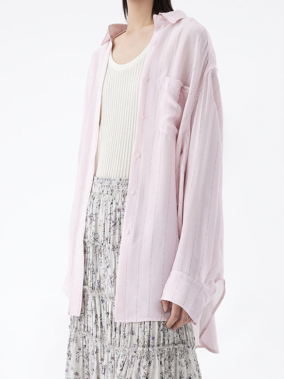 Letter Embroidery Stripe Shirt