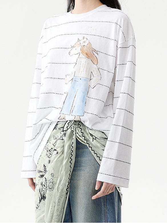 Horse Stripe Long-sleeves T-shirt