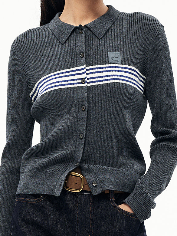 Line Design Retro Polo Knit Cardigan