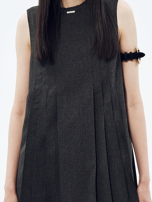 Hem Docking Plaid Sleeveless Dress