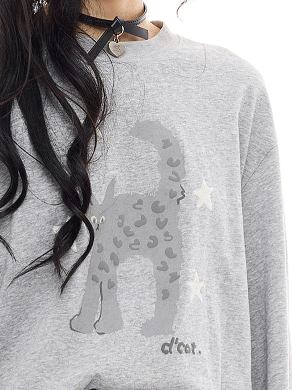 Cat Printed Long Sleeves T-shirt