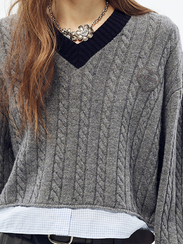 Shirt Layered V-neck Knit