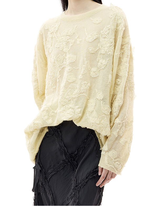 Flower Embroidery Knit Top