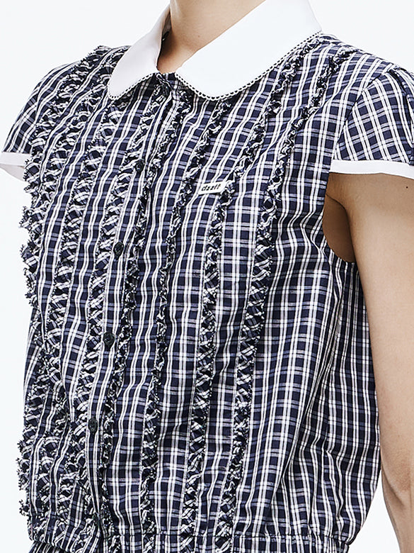 Plaid Feminine Frill Blouse