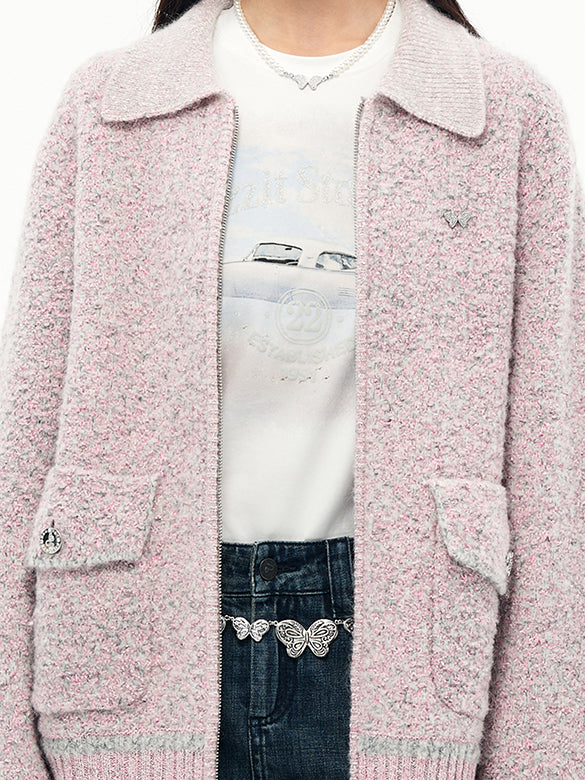 Rib-collar Zipper Knit
