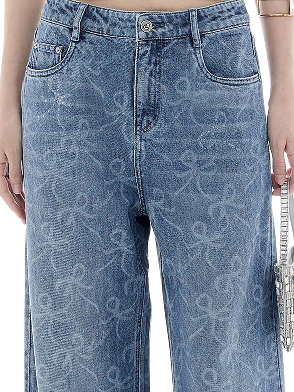 Ribbon Printed Denim Pants