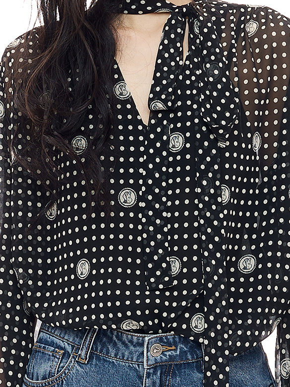Printed Chiffon Bow-tie Blouse