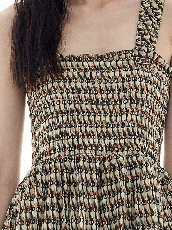 Cat Printed Tiered Chiffon Dress