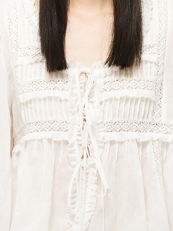 Lace combination Sheer Blouse