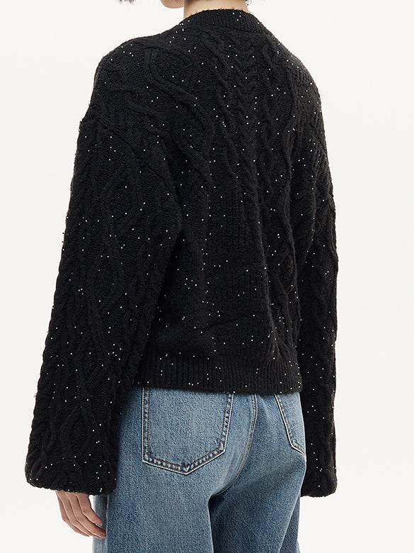 Loose Sleeves Beads Knit Cardigan