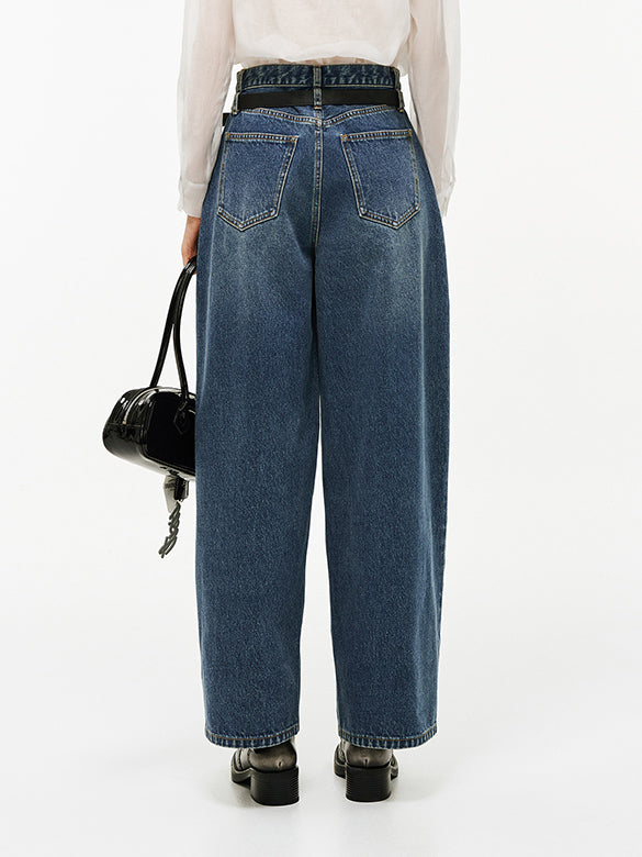 Double Belt Loop High-waist Denim Pants