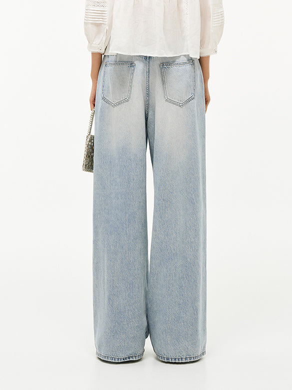Butterfly Patch Clear Beads Denim Pants