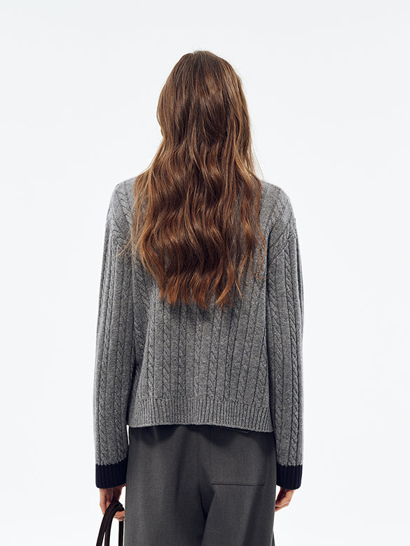 Bi-color Hem Zipper Knit Cardigan