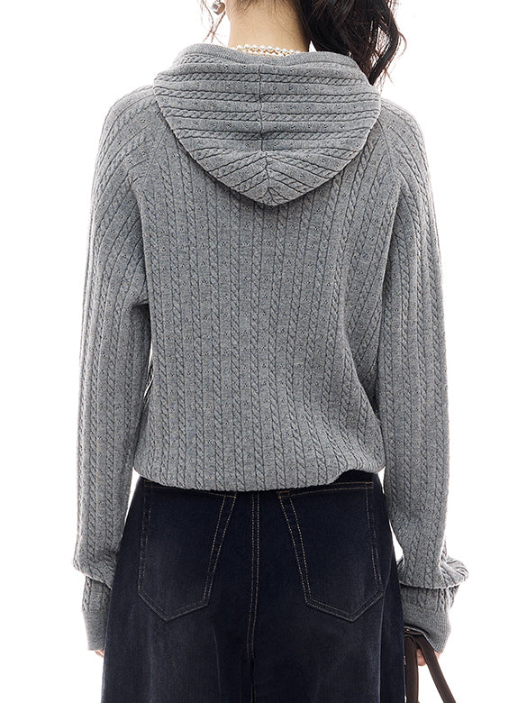 Pompon Code Knit Hoodie