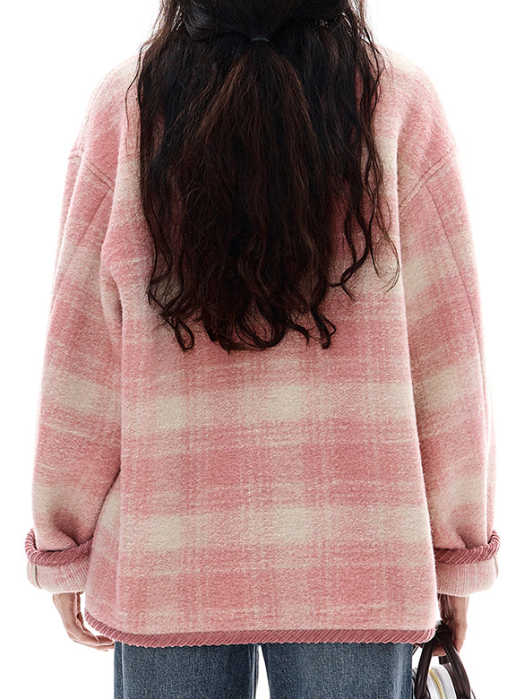 Piping Design Pink Plaid Coat