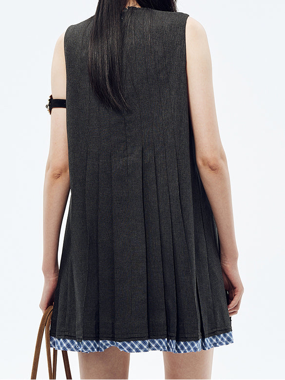 Hem Docking Plaid Sleeveless Dress