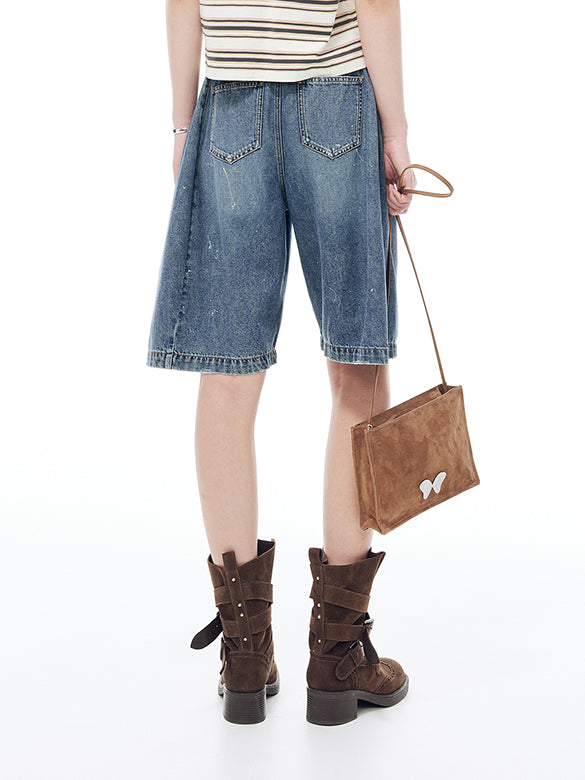 Belted Half Denim Pants