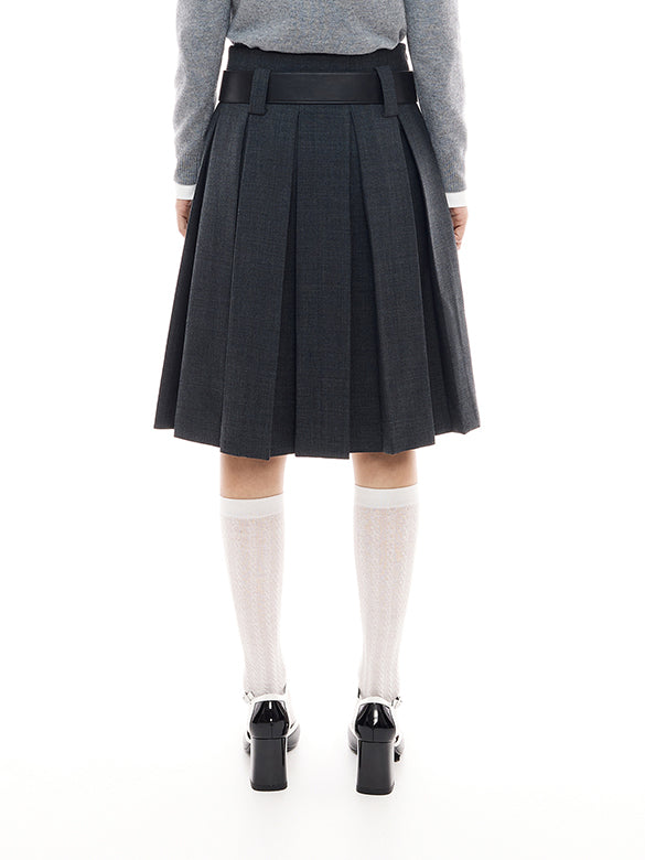 Pleats Belted Skirt