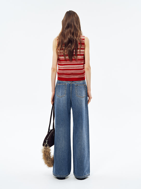 Random Pitch Stripe Sleeveless Zipper Knit