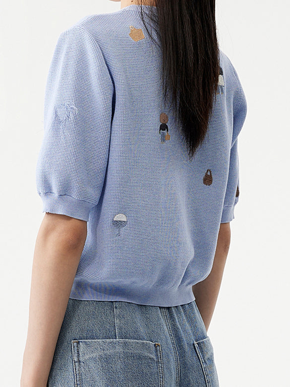 Embroidery Character Knit Cardigan