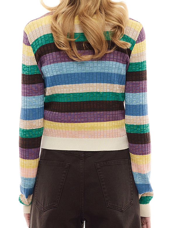 Bi-color Stripe Knit Cardigan