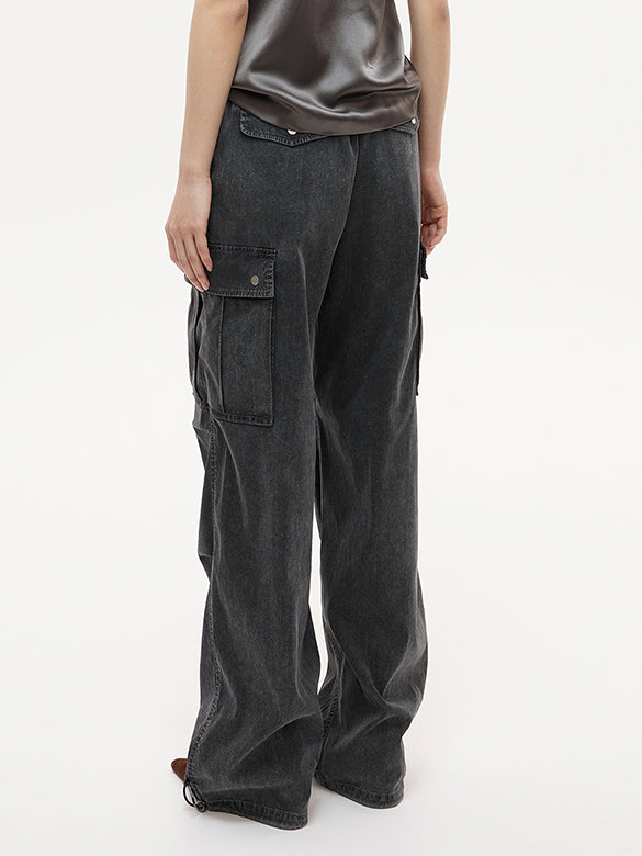 Black Denim Cargo Pants