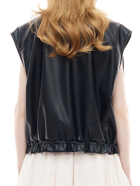 Fake Leather Sleeveless Blouson
