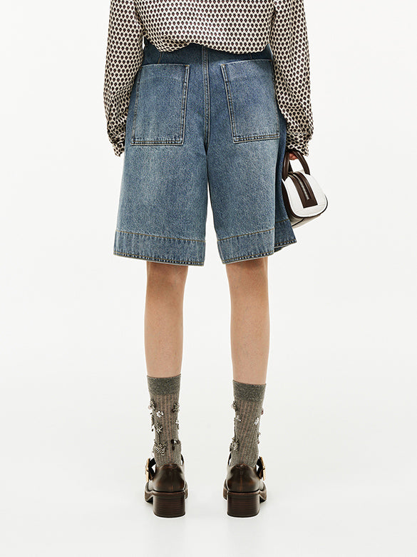 Scarf Belted Denim Half Pants