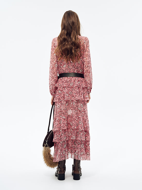 Printed Bow-tie Chiffon Dress