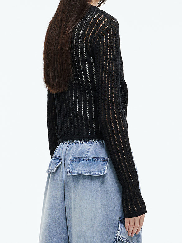 Lace Style Knitting Zipper Top