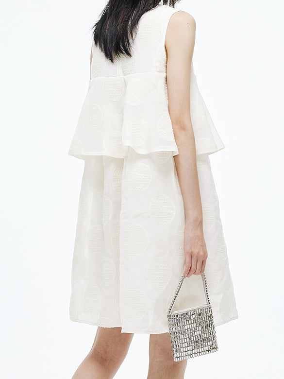 Bi-color Ribbon Sleeveless Dot Dress
