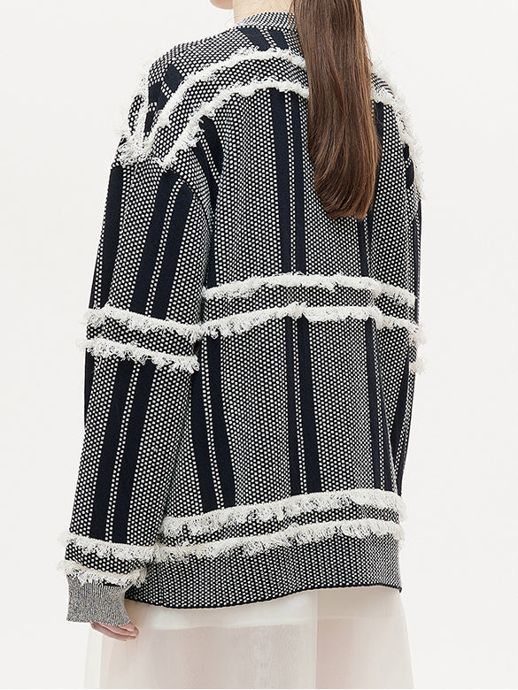 Design Pattern Fringe Knit Cardigan