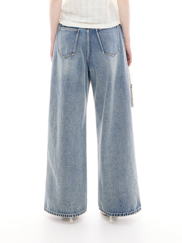Beads Fringe Design Denim Pants