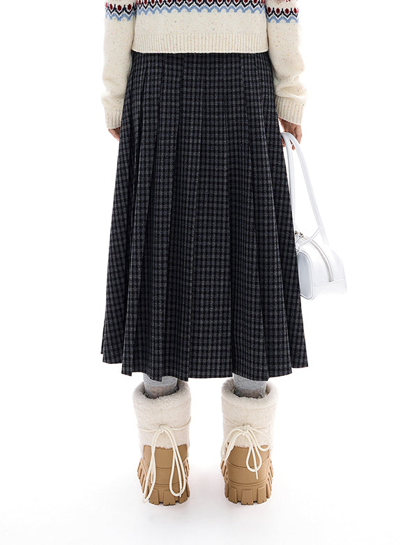 Plaid Pleats Belted Skirt