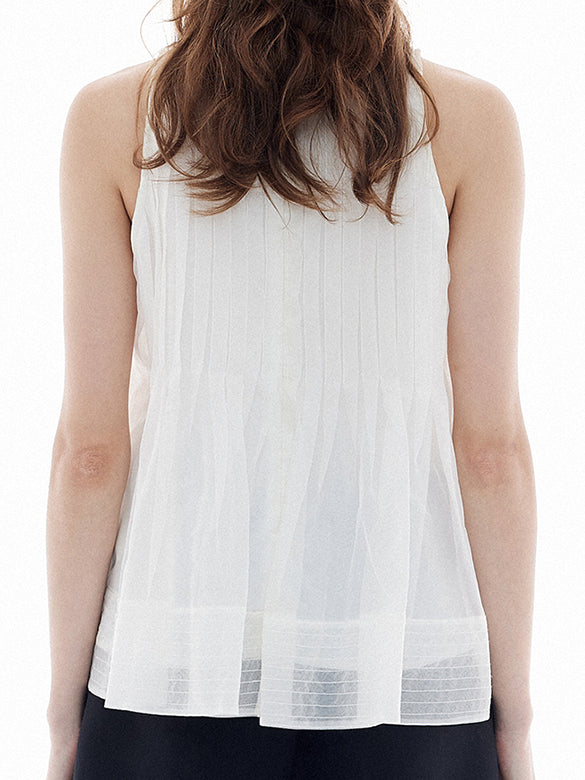 Ribbon Brooch Sheer Sleeveless Top