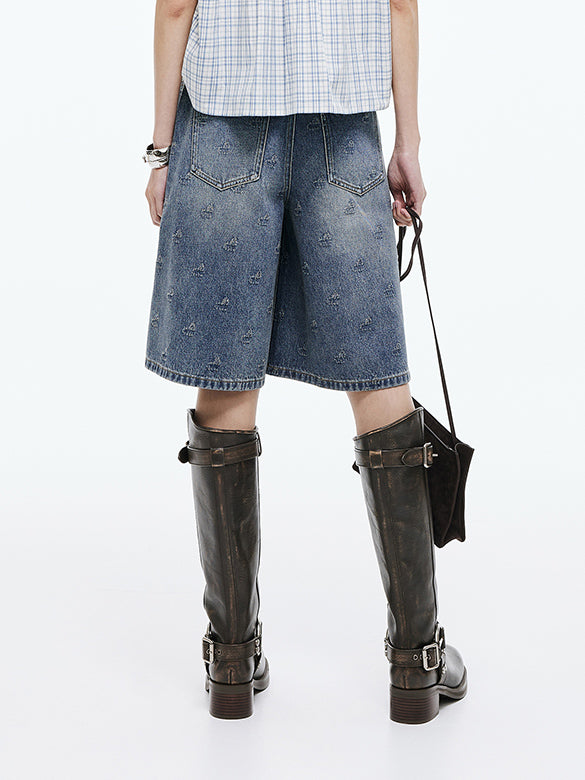 Monogram Denim Half Denim Pants