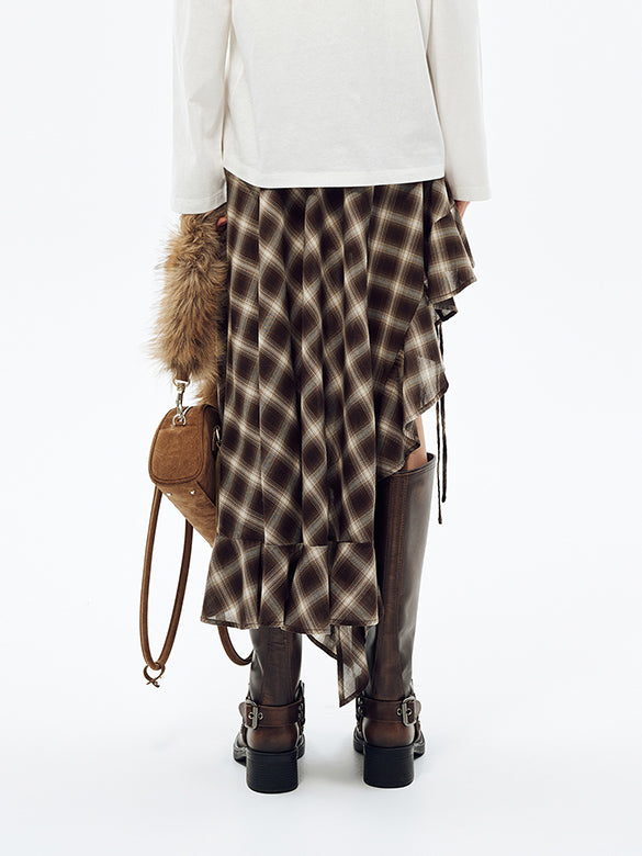Plaid Asymmetry Skirt