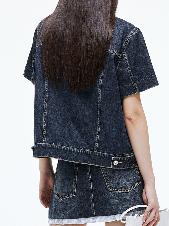 Stripe Collar Rigid Denim Jacket