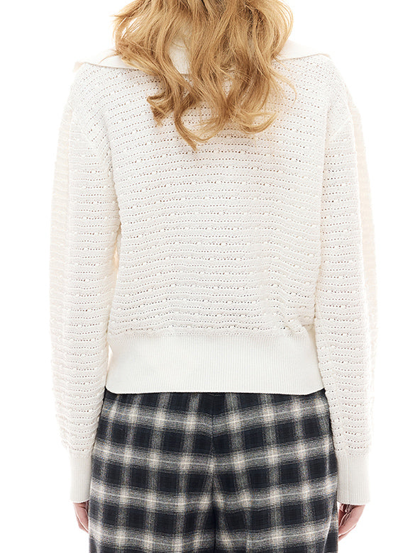 Rib-collar Polo Knit Top