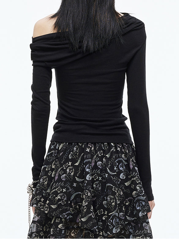 One-shoulder Gather Long Sleeves Top